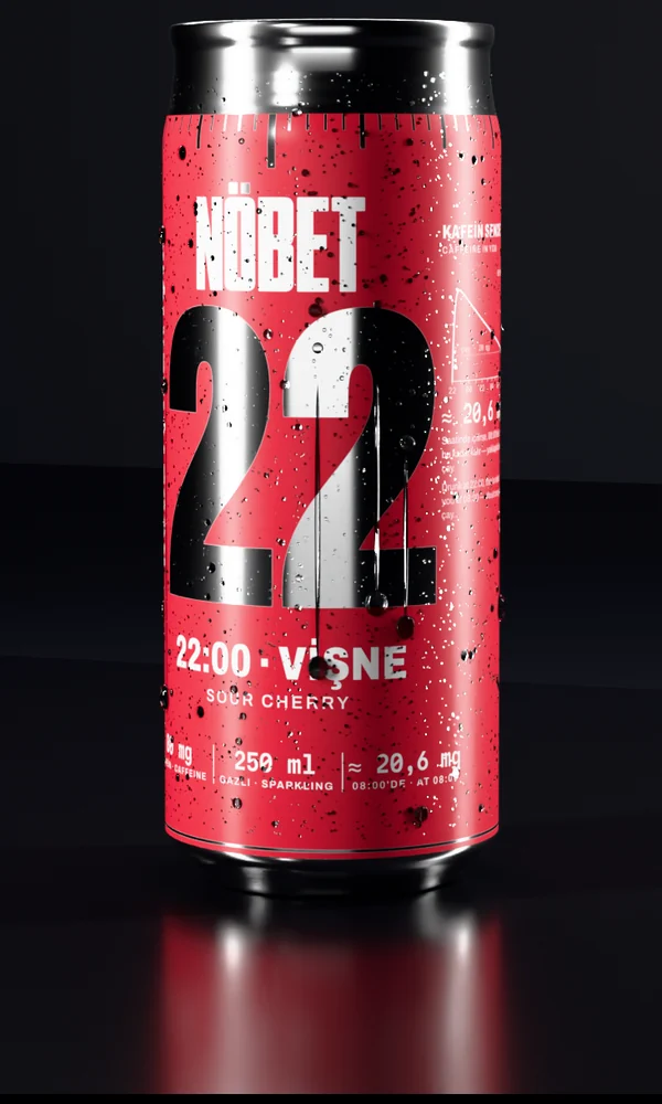The 22:00 can: sour cherry, in crimson with the hour in bare aluminium.